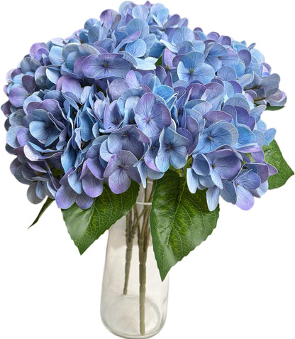 Hydrangea Artificial Flowers Bouquet with Stems, Latex Faux Hydrangea Flowers for Wedding, Home, Baby Shower, Table Centerpieces Decoration. (Blue)