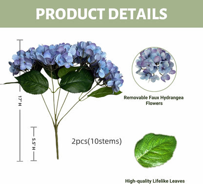 Hydrangea Artificial Flowers Bouquet with Stems, Latex Faux Hydrangea Flowers for Wedding, Home, Baby Shower, Table Centerpieces Decoration. (Blue)