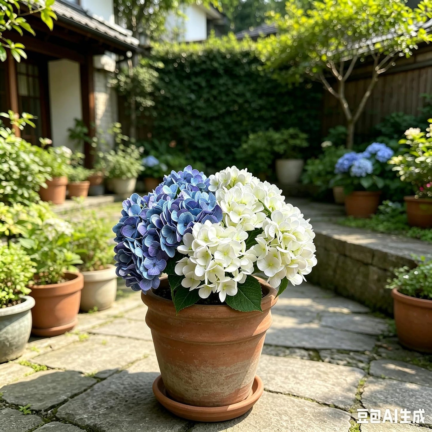 Hydrangea Artificial Flowers Bouquet with Stems, Latex Faux Hydrangea Flowers for Wedding, Home, Baby Shower, Table Centerpieces Decoration. (Blue)