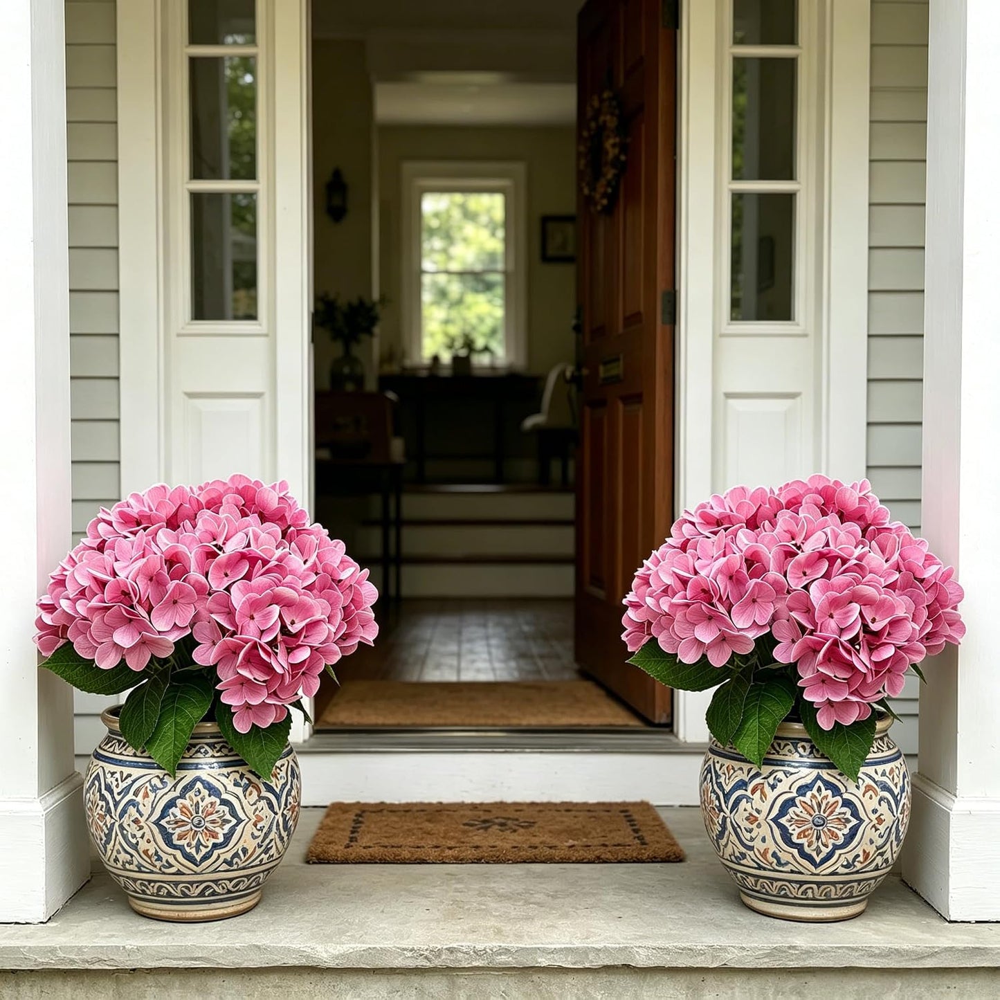 Hydrangea Artificial Flowers Bouquet with Stems, Latex Faux Hydrangea Flowers for Wedding, Home, Baby Shower, Table Centerpieces Decoration. (Blue)