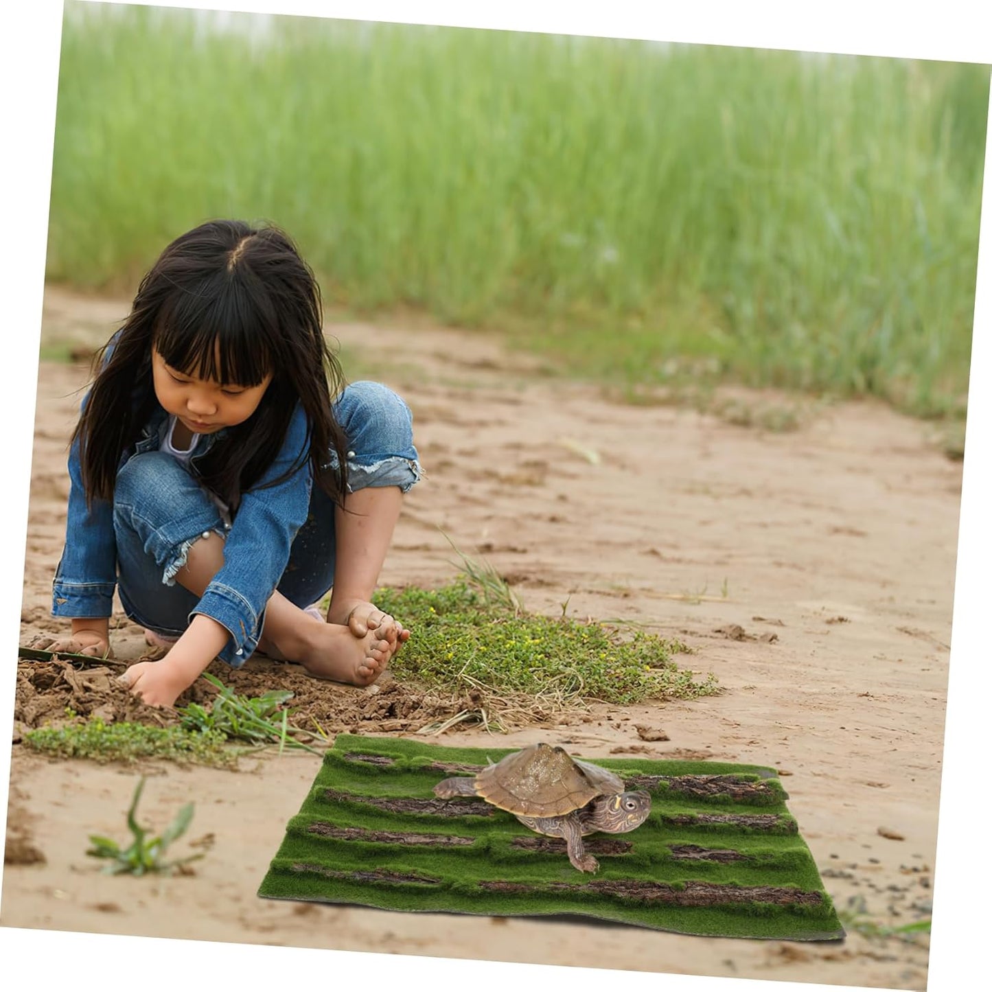 Multifunctional Reptile Tank Carpet Realistic Grass Rug for Turtle Basking Pad Aquarium Grass Mat Outdoor Rug