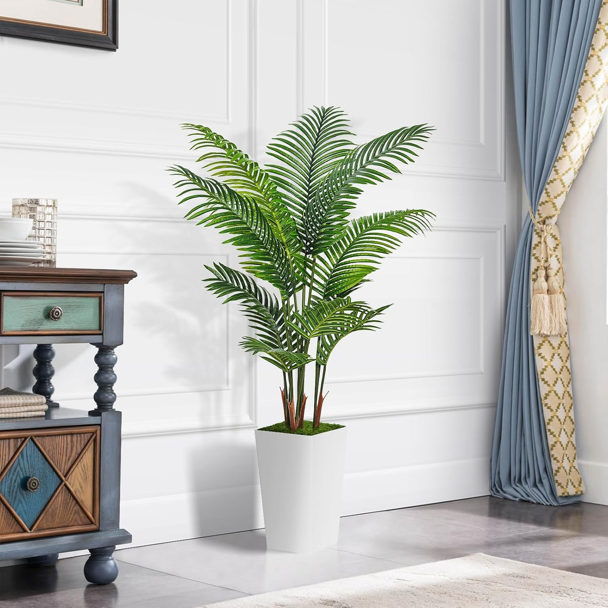 Artificial Plant 5FT Fake Palm Tree with White Tall Planter
