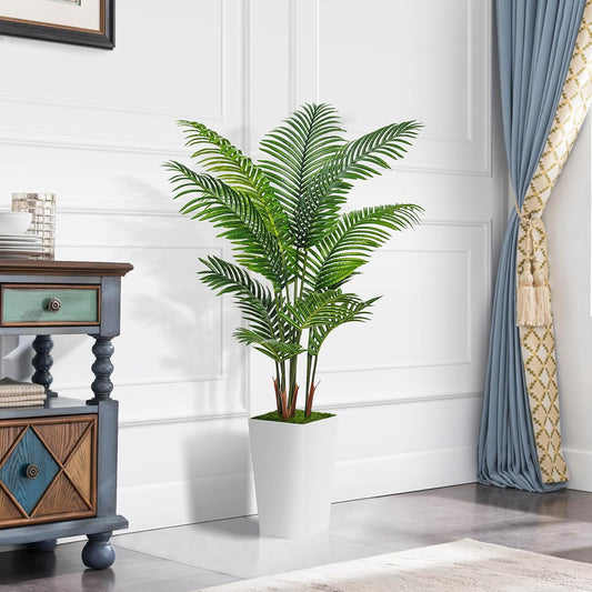Artificial Plant 5FT Fake Palm Tree with White Tall Planter