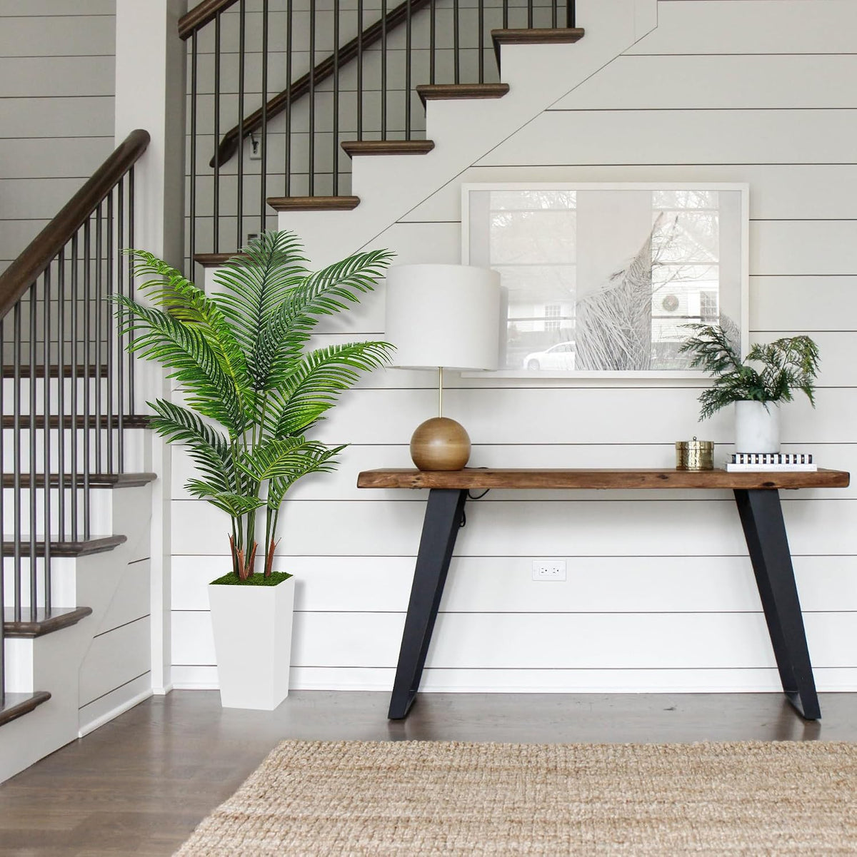 Artificial Plant 5FT Fake Palm Tree with White Tall Planter