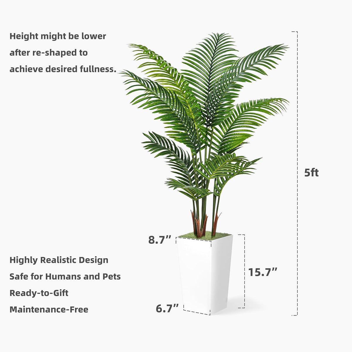 Artificial Plant 5FT Fake Palm Tree with White Tall Planter