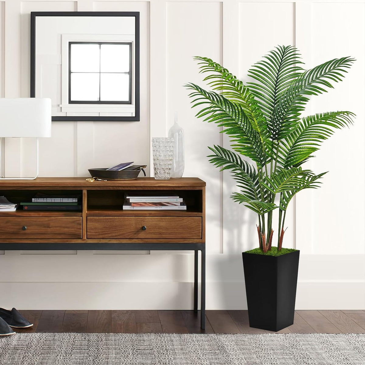 Artificial Plant 5FT Fake Palm Tree with White Tall Planter