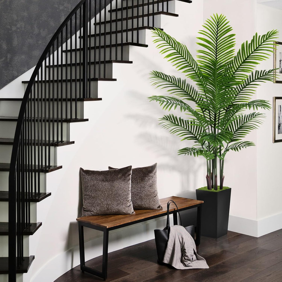 Artificial Plant 5FT Fake Palm Tree with White Tall Planter