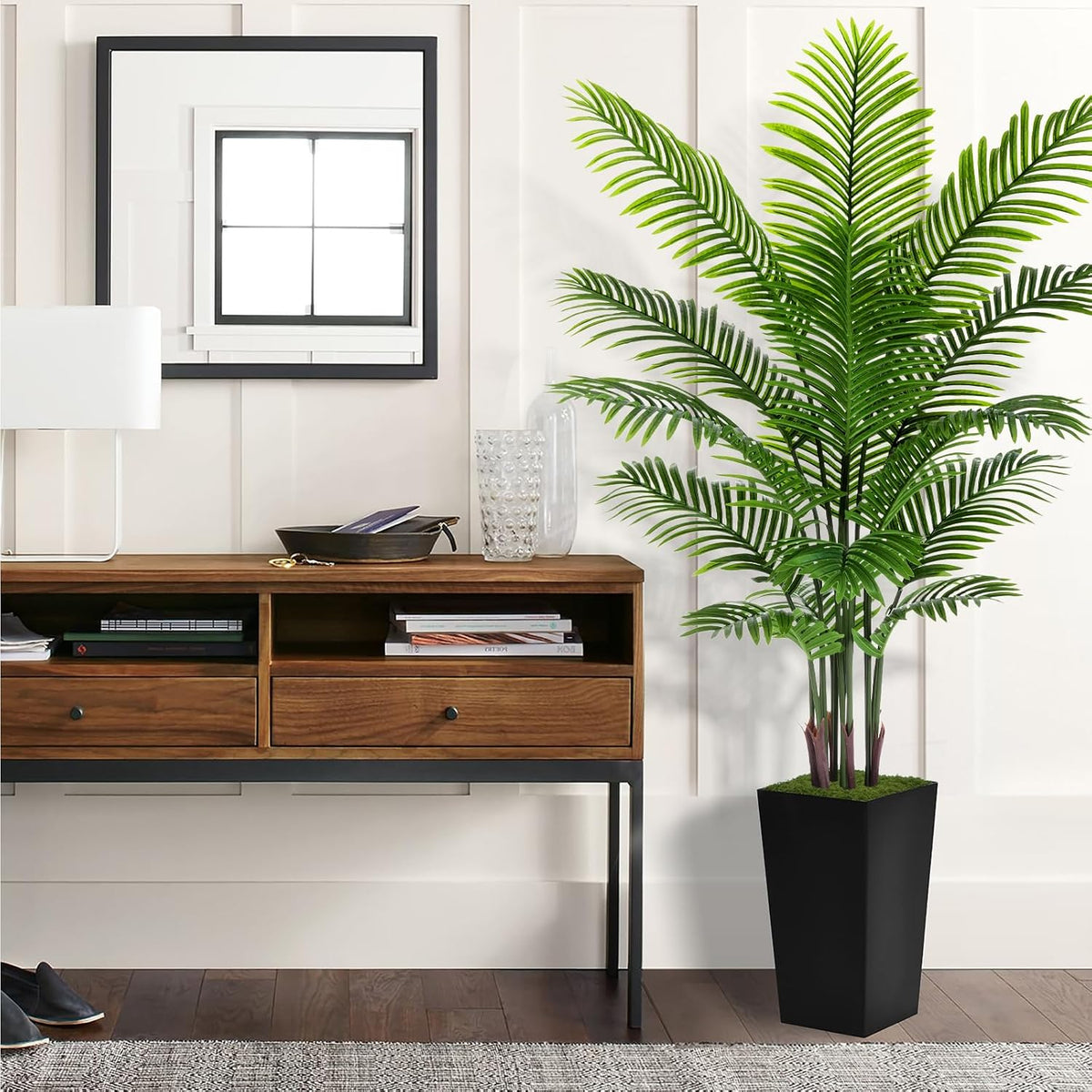 Artificial Plant 5FT Fake Palm Tree with White Tall Planter