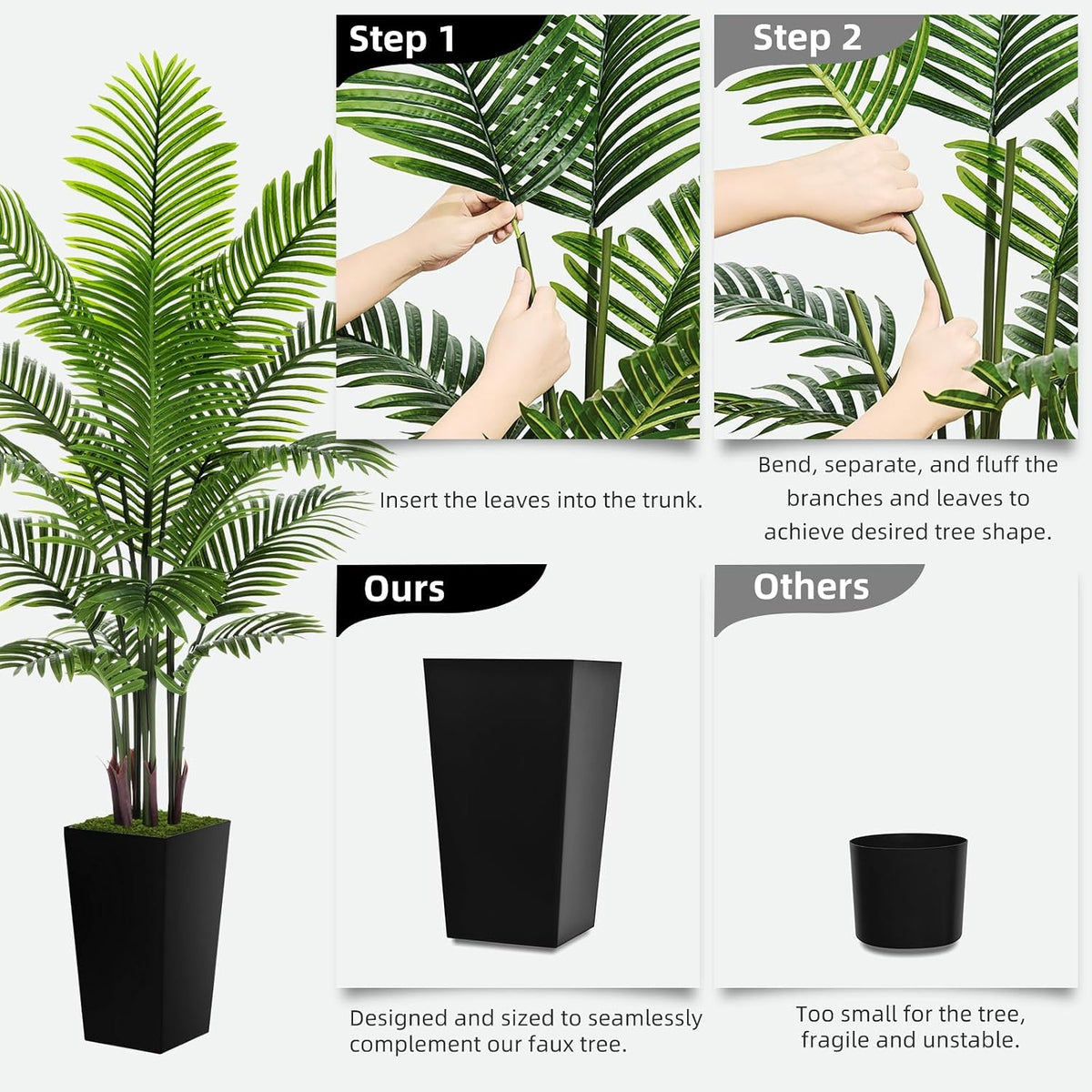 Artificial Plant 5FT Fake Palm Tree with White Tall Planter