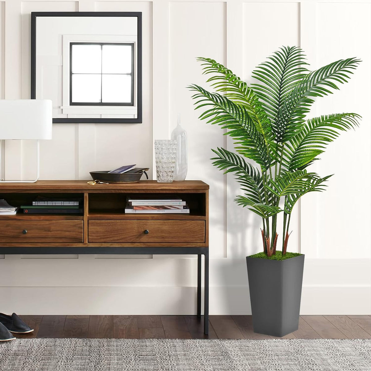 Artificial Plant 5FT Fake Palm Tree with White Tall Planter