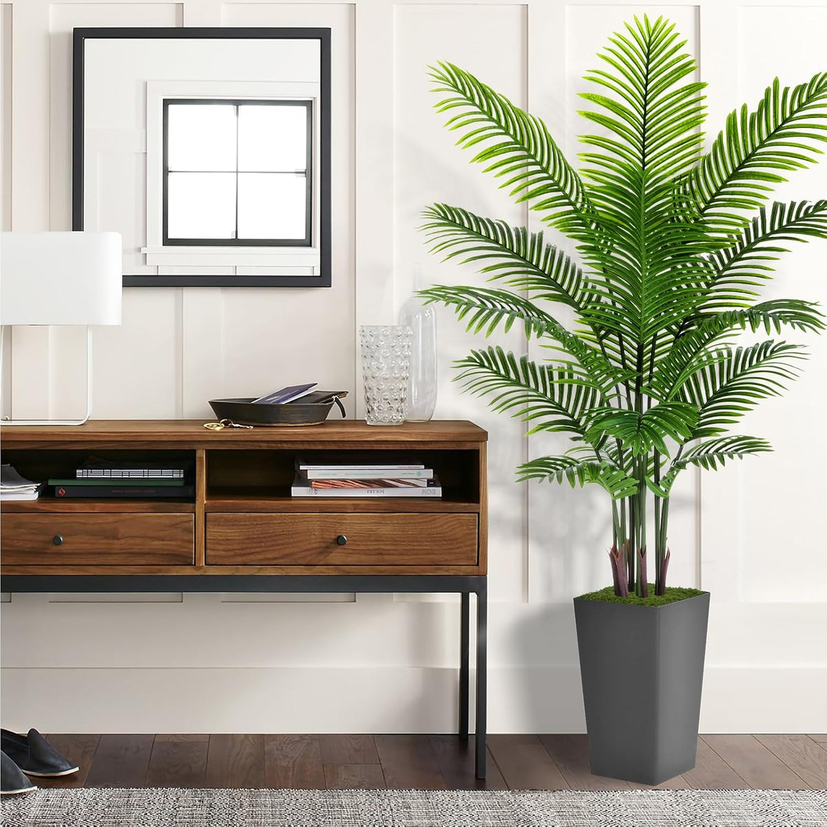 Artificial Plant 5FT Fake Palm Tree with White Tall Planter