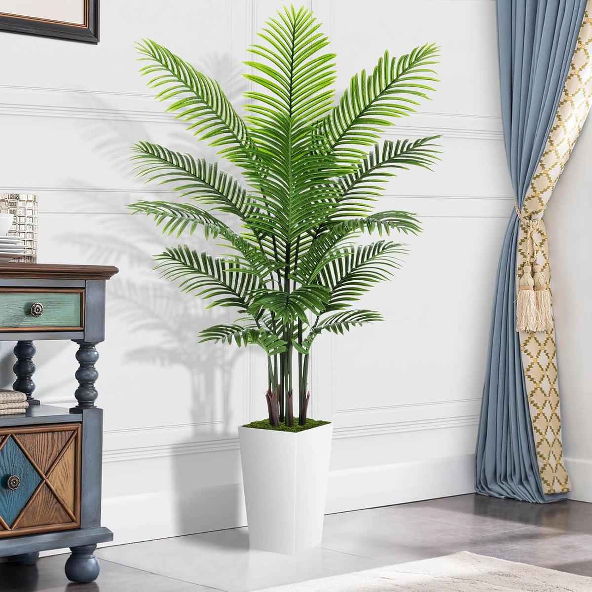 Artificial Plant 5FT Fake Palm Tree with White Tall Planter