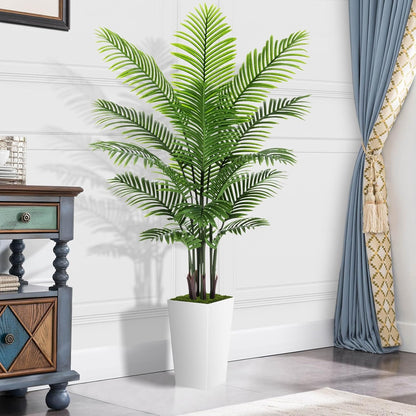 Artificial Plant 5FT Fake Palm Tree with White Tall Planter