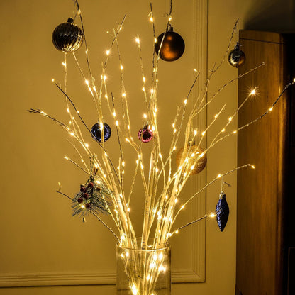 Lighted Birch White Tree Branches 33IN 180LED with Timer Plug in, Artificial Tree White Birch Twig for Christmas Home Decor Party Wedding Bedroom