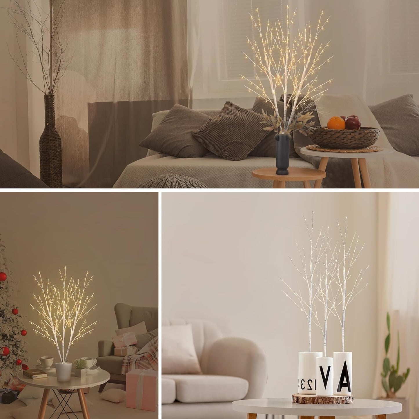 Lighted Birch White Tree Branches 33IN 180LED with Timer Plug in, Artificial Tree White Birch Twig for Christmas Home Decor Party Wedding Bedroom