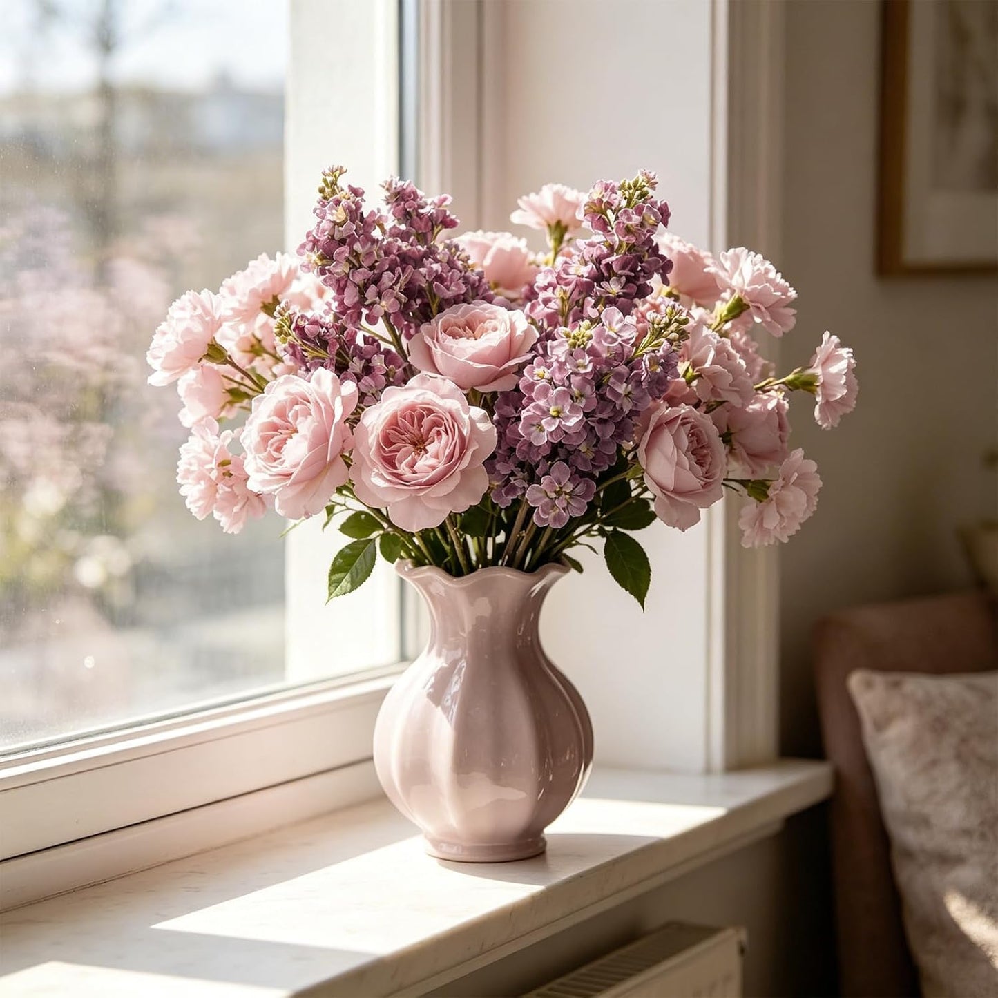 4PCS 25.6inch Lilac Artificial Flowers Purple Fake Delphinium Long Stem Silk Real Touch Flower Faux Lilac Floral Arrangement for Tall Vase Table Centerpieces Wedding Garden Home Decoration（Purple）