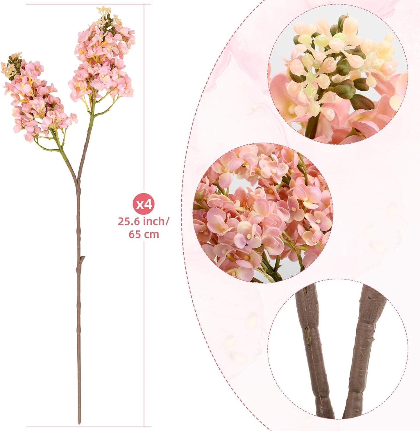 4PCS 25.6inch Lilac Artificial Flowers Purple Fake Delphinium Long Stem Silk Real Touch Flower Faux Lilac Floral Arrangement for Tall Vase Table Centerpieces Wedding Garden Home Decoration（Purple）