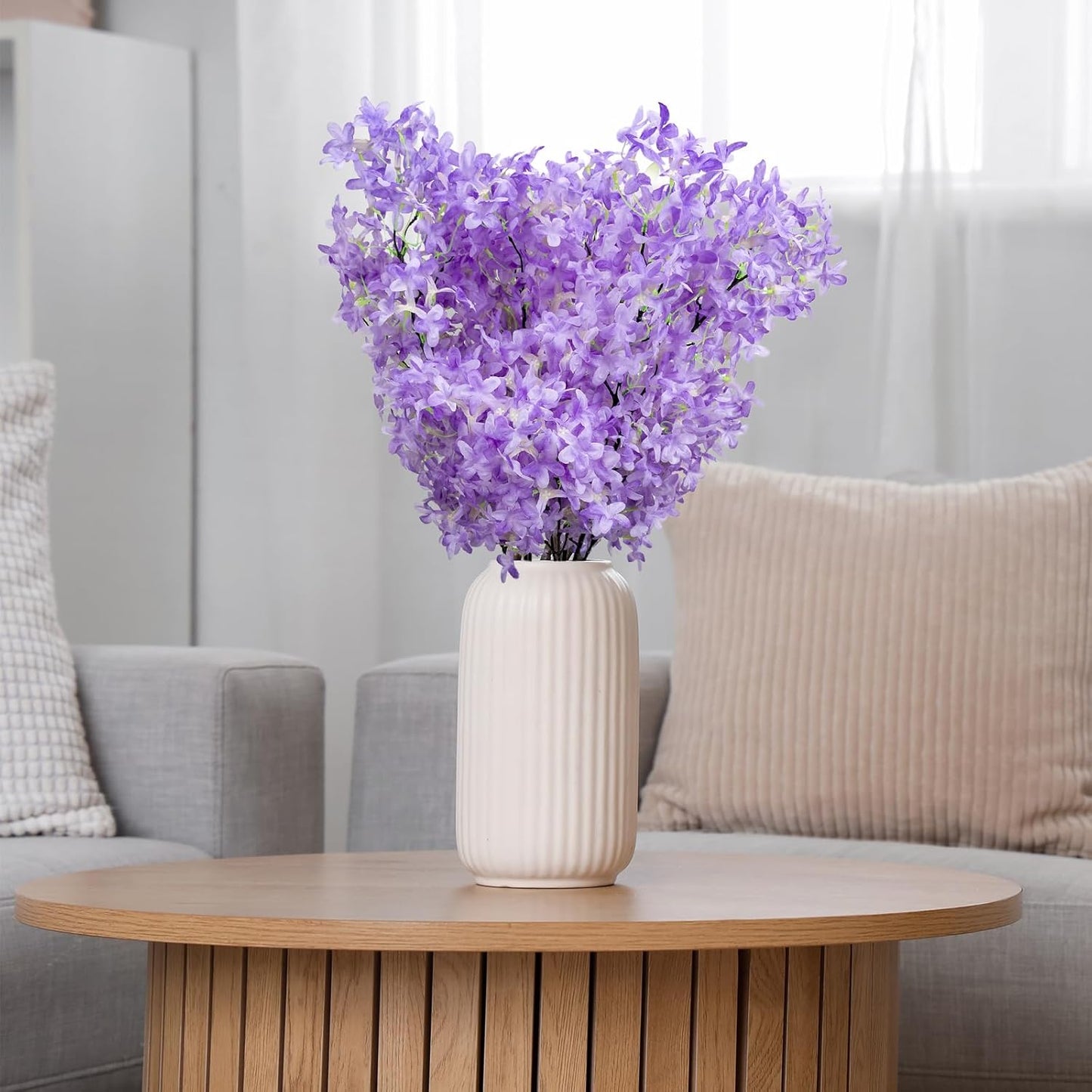 4PCS 25.6inch Lilac Artificial Flowers Purple Fake Delphinium Long Stem Silk Real Touch Flower Faux Lilac Floral Arrangement for Tall Vase Table Centerpieces Wedding Garden Home Decoration（Purple）