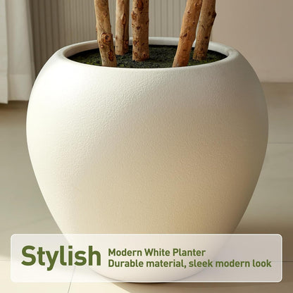 7FT Artificial Fiddle Leaf Fig Tree with White Planter - Tall Fake Tree, 4 Real Wood Trunks, Real Moss Pot, Artificial Plants Indoor Faux Tree for Home Living Room Office Decor, VN244