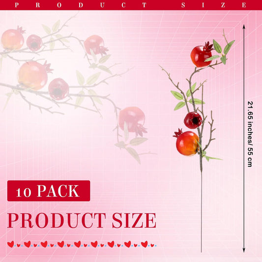 Thiccywoov 10 Pcs 21.65'' Artificial Pomegranate Branches Tall Faux Pomegranate Flower Stem Fake Berries Branches for Wedding Home Vase Party Decorations(Red)
