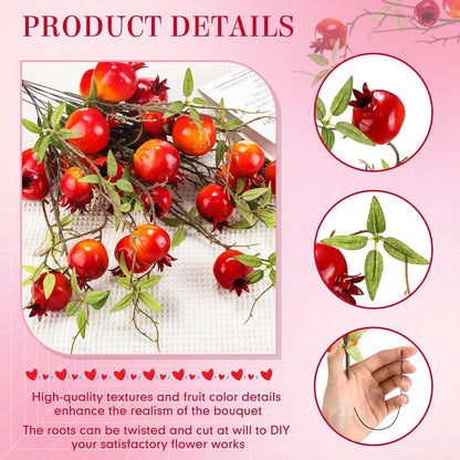 Thiccywoov 10 Pcs 21.65'' Artificial Pomegranate Branches Tall Faux Pomegranate Flower Stem Fake Berries Branches for Wedding Home Vase Party Decorations(Red)