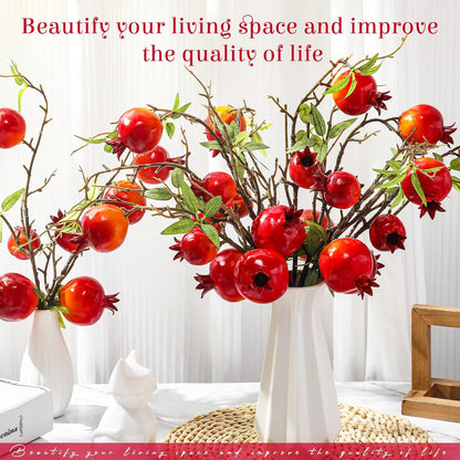 Thiccywoov 10 Pcs 21.65'' Artificial Pomegranate Branches Tall Faux Pomegranate Flower Stem Fake Berries Branches for Wedding Home Vase Party Decorations(Red)