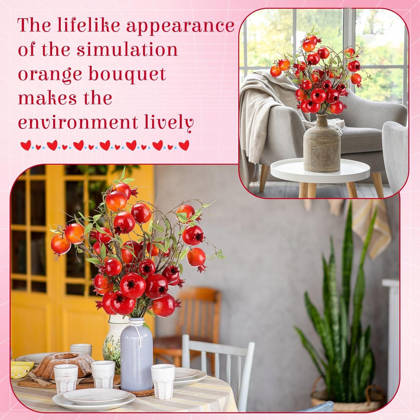 Thiccywoov 10 Pcs 21.65'' Artificial Pomegranate Branches Tall Faux Pomegranate Flower Stem Fake Berries Branches for Wedding Home Vase Party Decorations(Red)