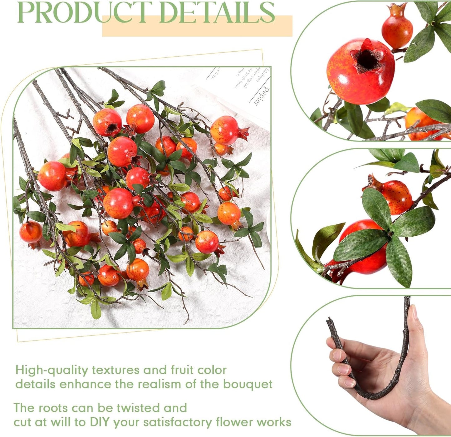 Thiccywoov 10 Pcs 21.65'' Artificial Pomegranate Branches Tall Faux Pomegranate Flower Stem Fake Berries Branches for Wedding Home Vase Party Decorations(Red)