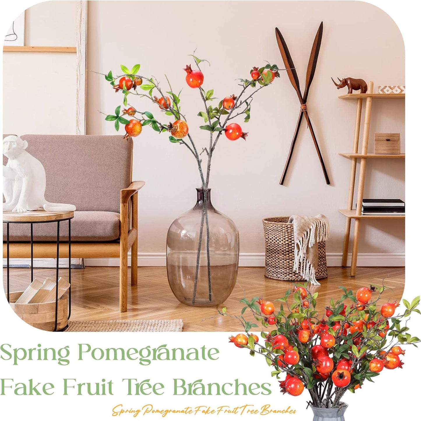 Thiccywoov 10 Pcs 21.65'' Artificial Pomegranate Branches Tall Faux Pomegranate Flower Stem Fake Berries Branches for Wedding Home Vase Party Decorations(Red)