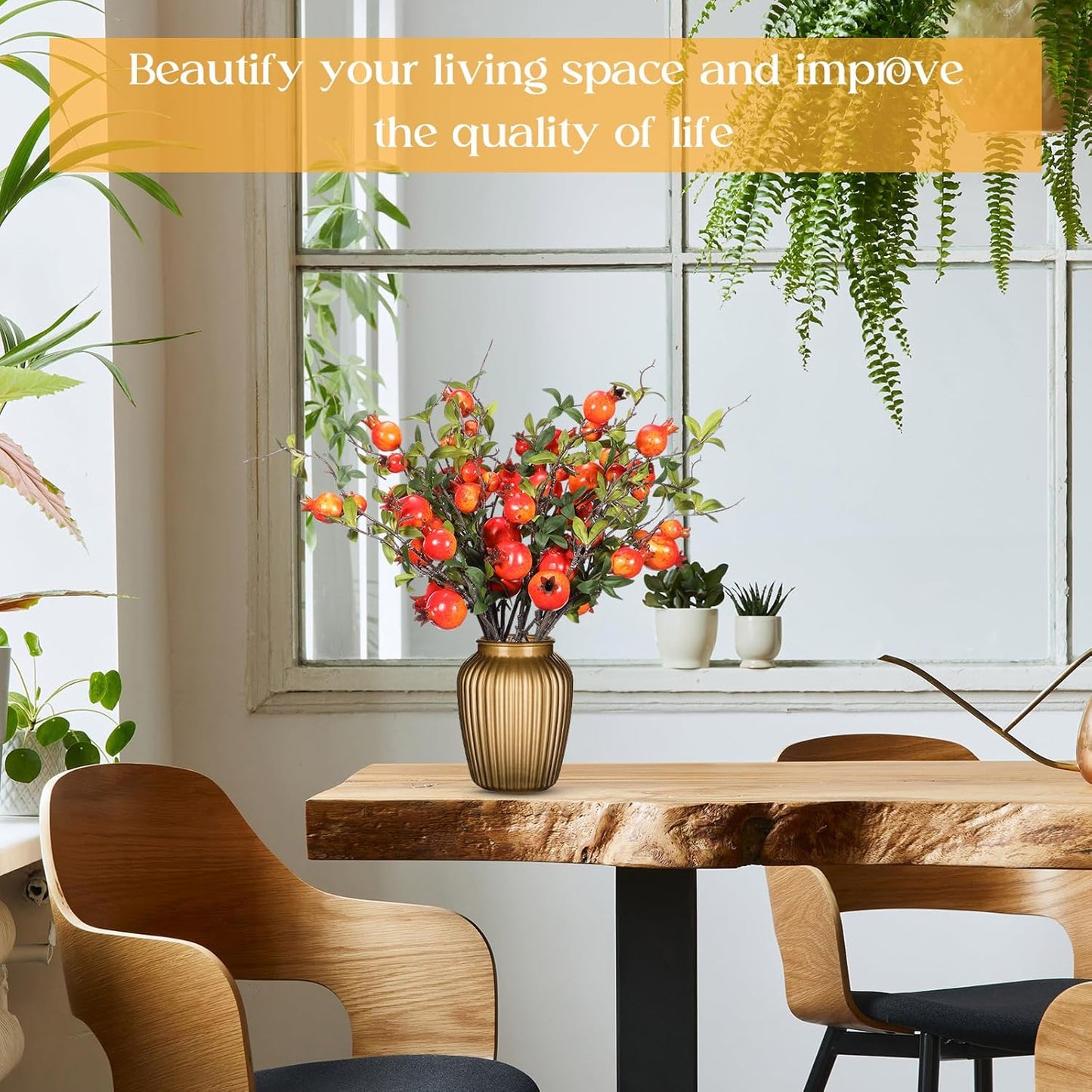 Thiccywoov 10 Pcs 21.65'' Artificial Pomegranate Branches Tall Faux Pomegranate Flower Stem Fake Berries Branches for Wedding Home Vase Party Decorations(Red)