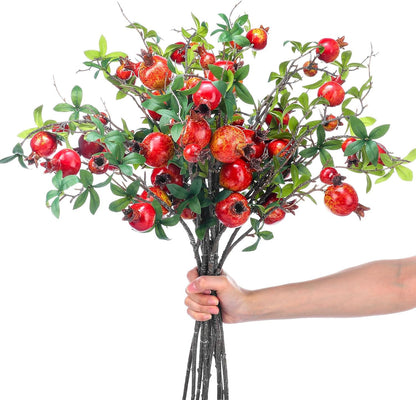 Thiccywoov 10 Pcs 21.65'' Artificial Pomegranate Branches Tall Faux Pomegranate Flower Stem Fake Berries Branches for Wedding Home Vase Party Decorations(Red)