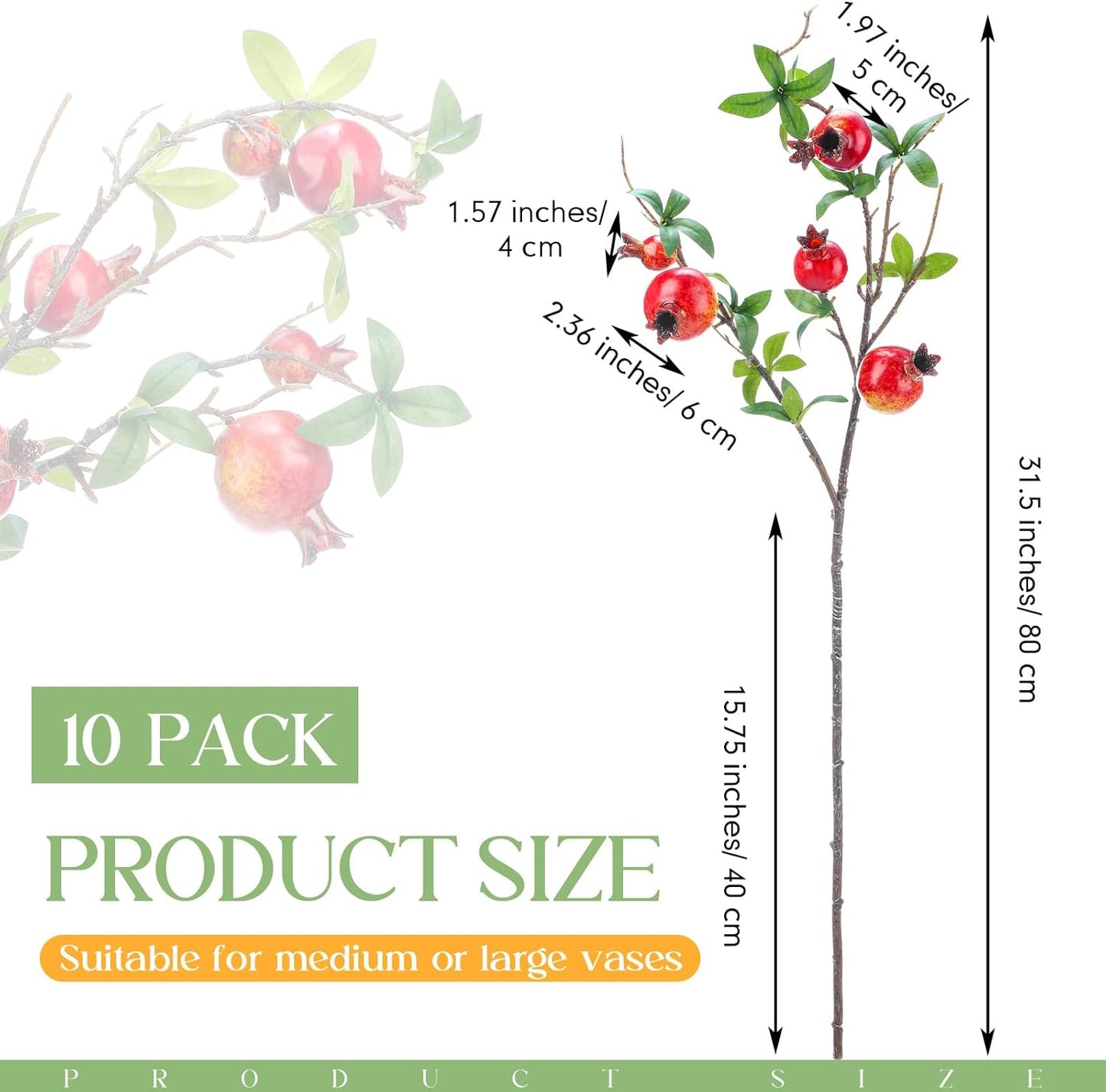 Thiccywoov 10 Pcs 21.65'' Artificial Pomegranate Branches Tall Faux Pomegranate Flower Stem Fake Berries Branches for Wedding Home Vase Party Decorations(Red)