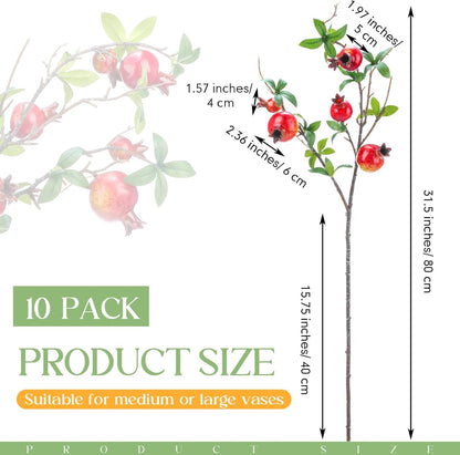Thiccywoov 10 Pcs 21.65'' Artificial Pomegranate Branches Tall Faux Pomegranate Flower Stem Fake Berries Branches for Wedding Home Vase Party Decorations(Red)