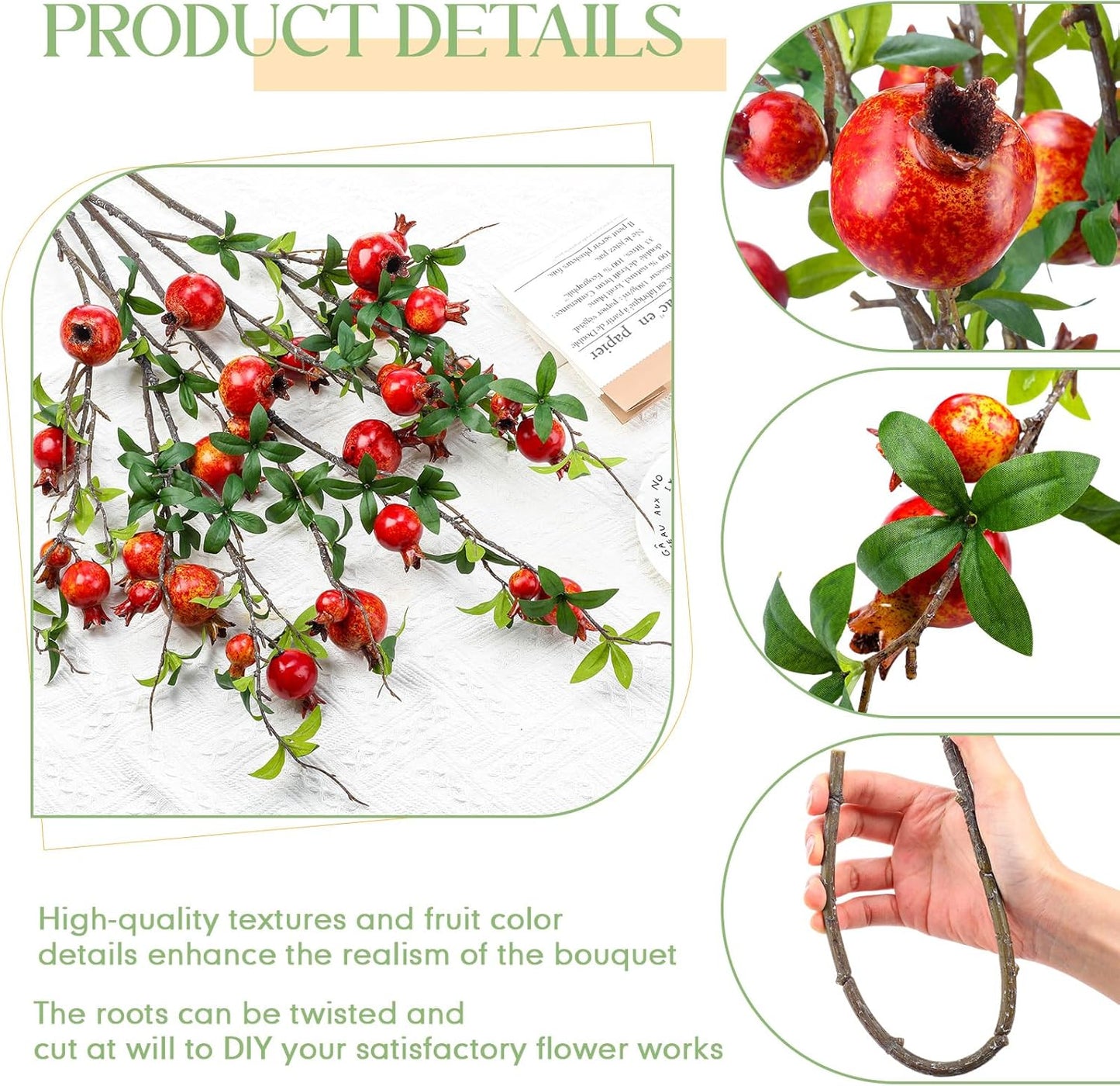 Thiccywoov 10 Pcs 21.65'' Artificial Pomegranate Branches Tall Faux Pomegranate Flower Stem Fake Berries Branches for Wedding Home Vase Party Decorations(Red)