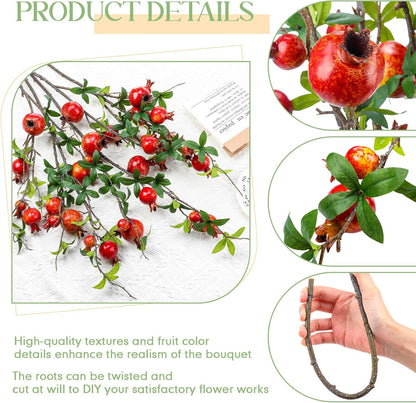 Thiccywoov 10 Pcs 21.65'' Artificial Pomegranate Branches Tall Faux Pomegranate Flower Stem Fake Berries Branches for Wedding Home Vase Party Decorations(Red)