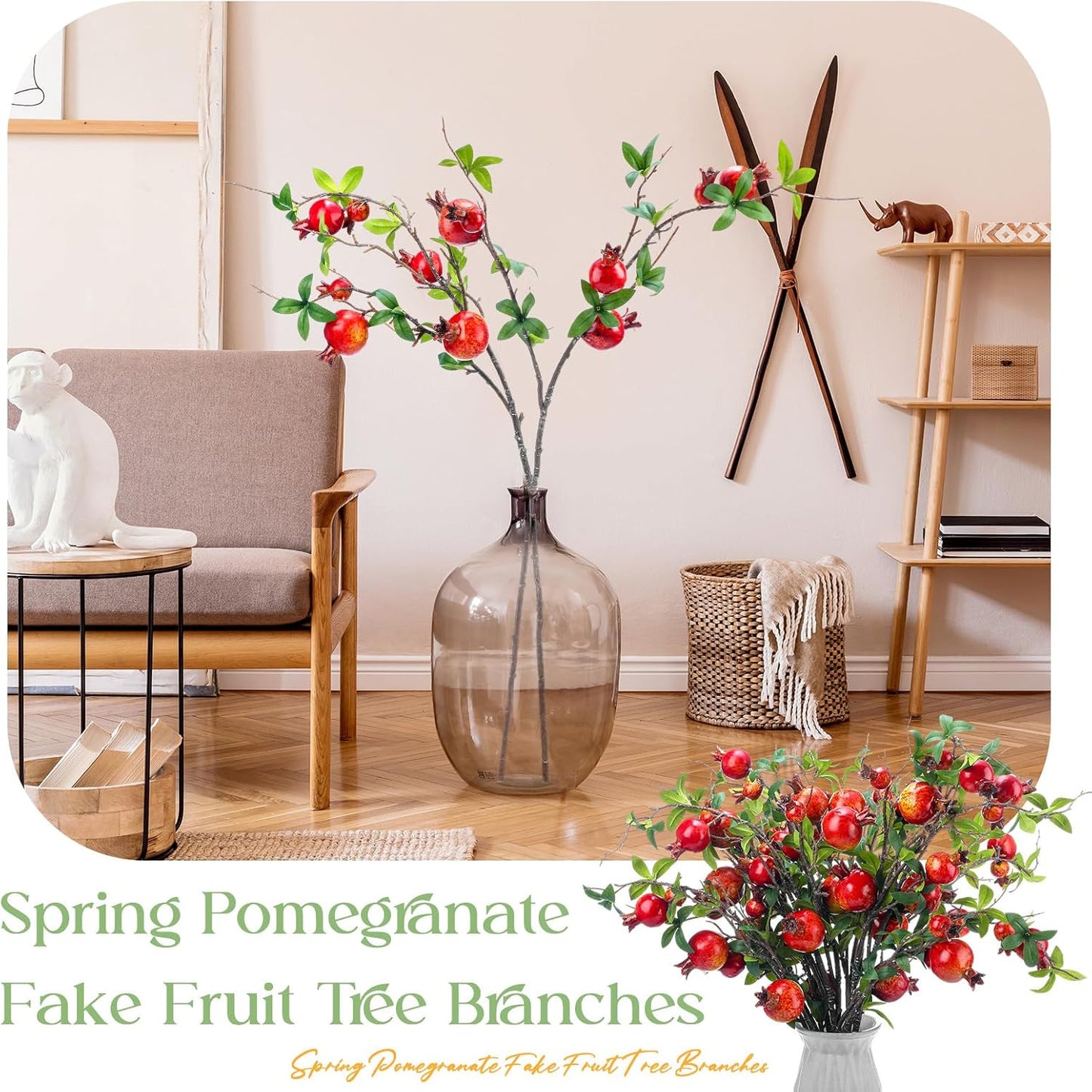 Thiccywoov 10 Pcs 21.65'' Artificial Pomegranate Branches Tall Faux Pomegranate Flower Stem Fake Berries Branches for Wedding Home Vase Party Decorations(Red)