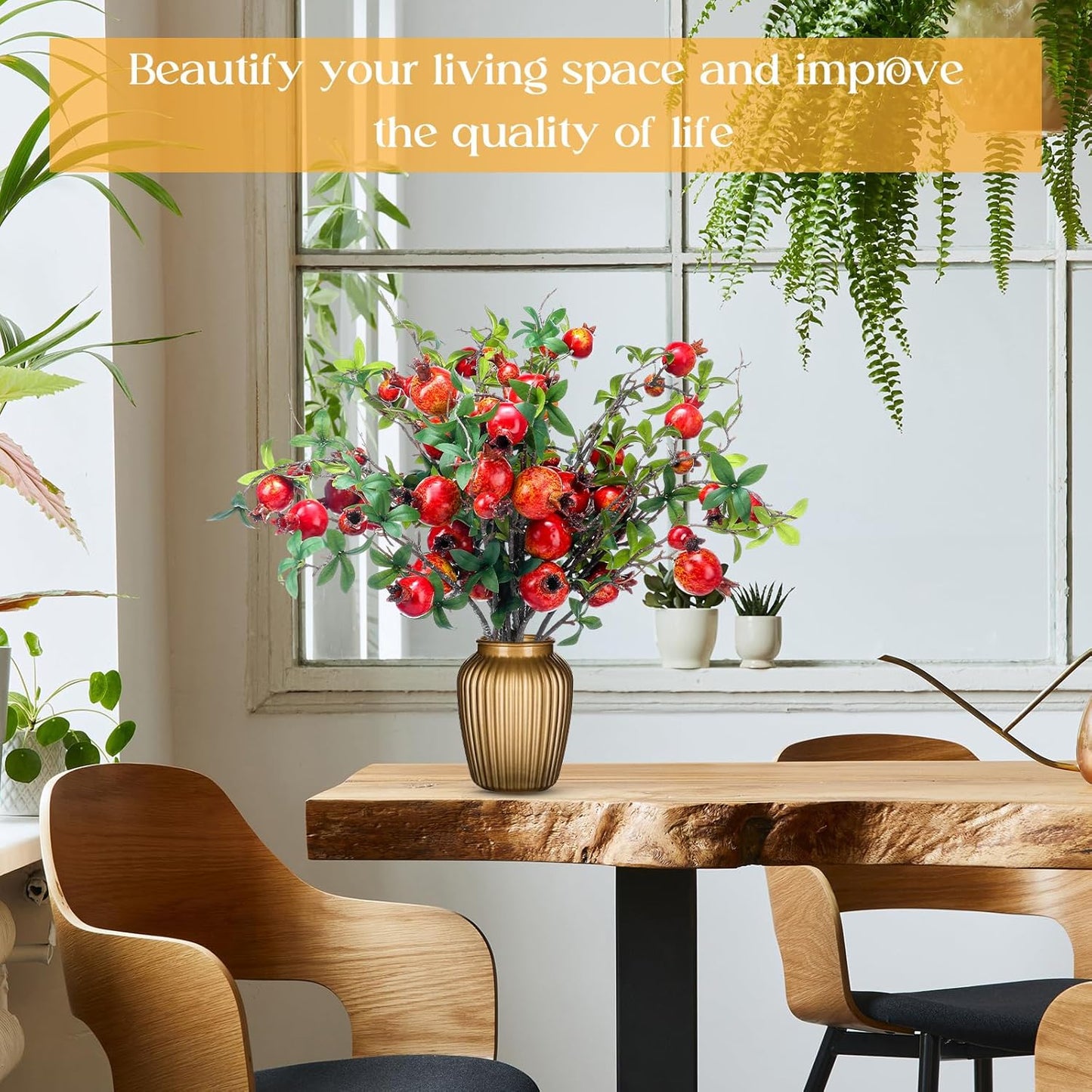 Thiccywoov 10 Pcs 21.65'' Artificial Pomegranate Branches Tall Faux Pomegranate Flower Stem Fake Berries Branches for Wedding Home Vase Party Decorations(Red)