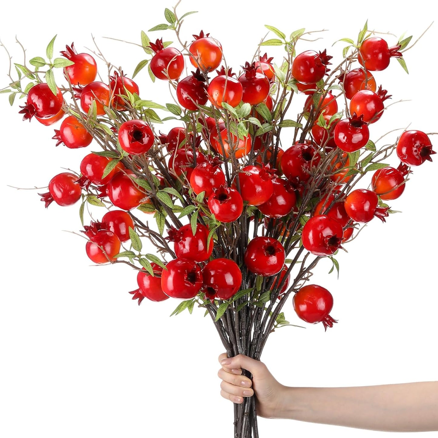 Thiccywoov 10 Pcs 21.65'' Artificial Pomegranate Branches Tall Faux Pomegranate Flower Stem Fake Berries Branches for Wedding Home Vase Party Decorations(Red)