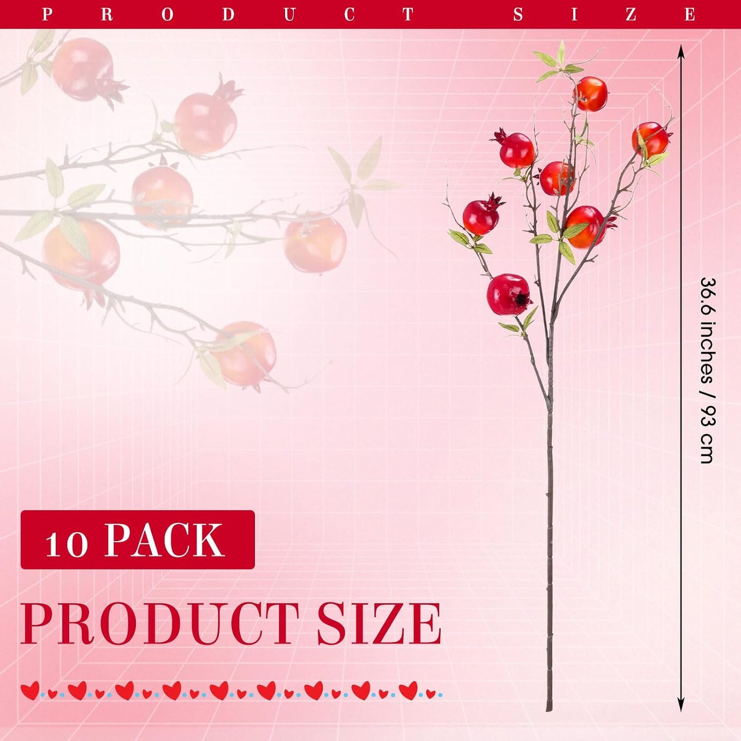 Thiccywoov 10 Pcs 21.65'' Artificial Pomegranate Branches Tall Faux Pomegranate Flower Stem Fake Berries Branches for Wedding Home Vase Party Decorations(Red)