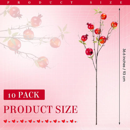 Thiccywoov 10 Pcs 21.65'' Artificial Pomegranate Branches Tall Faux Pomegranate Flower Stem Fake Berries Branches for Wedding Home Vase Party Decorations(Red)