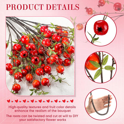 Thiccywoov 10 Pcs 21.65'' Artificial Pomegranate Branches Tall Faux Pomegranate Flower Stem Fake Berries Branches for Wedding Home Vase Party Decorations(Red)