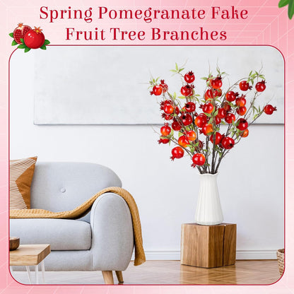 Thiccywoov 10 Pcs 21.65'' Artificial Pomegranate Branches Tall Faux Pomegranate Flower Stem Fake Berries Branches for Wedding Home Vase Party Decorations(Red)