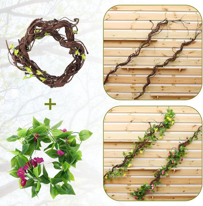 2 Pcs 63 inch Bendable Wall Hanging Tree Branches Artificial Tree Twigs Fake Plants Trunk Garland with Green Leaves for 3D Indoor Outdoor Wedding Garden Home Christmas Decor