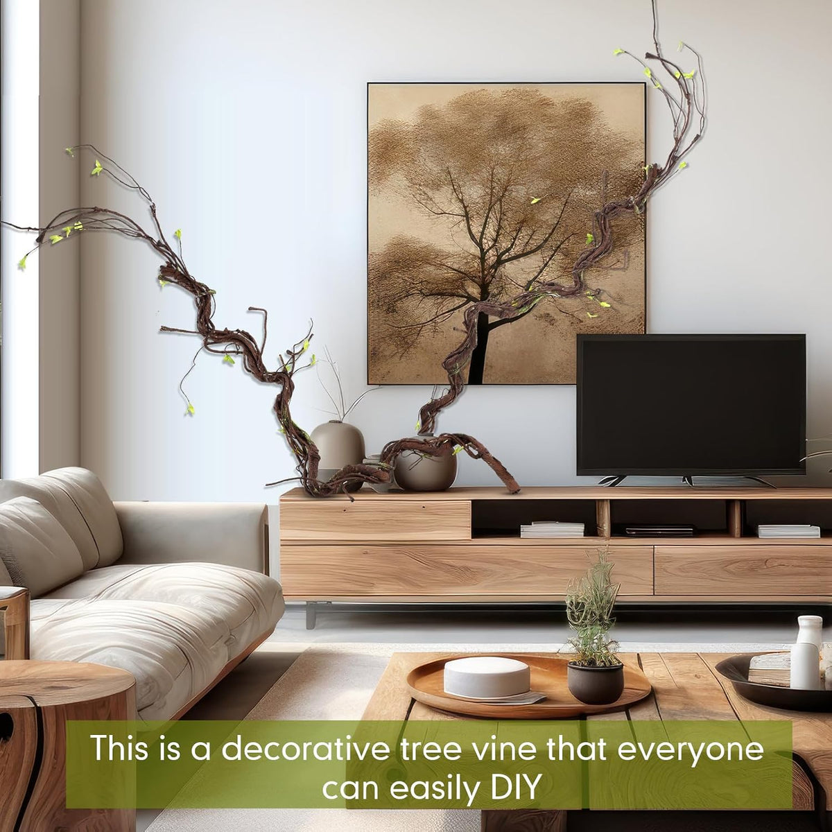2 Pcs 63 inch Bendable Wall Hanging Tree Branches Artificial Tree Twigs Fake Plants Trunk Garland with Green Leaves for 3D Indoor Outdoor Wedding Garden Home Christmas Decor