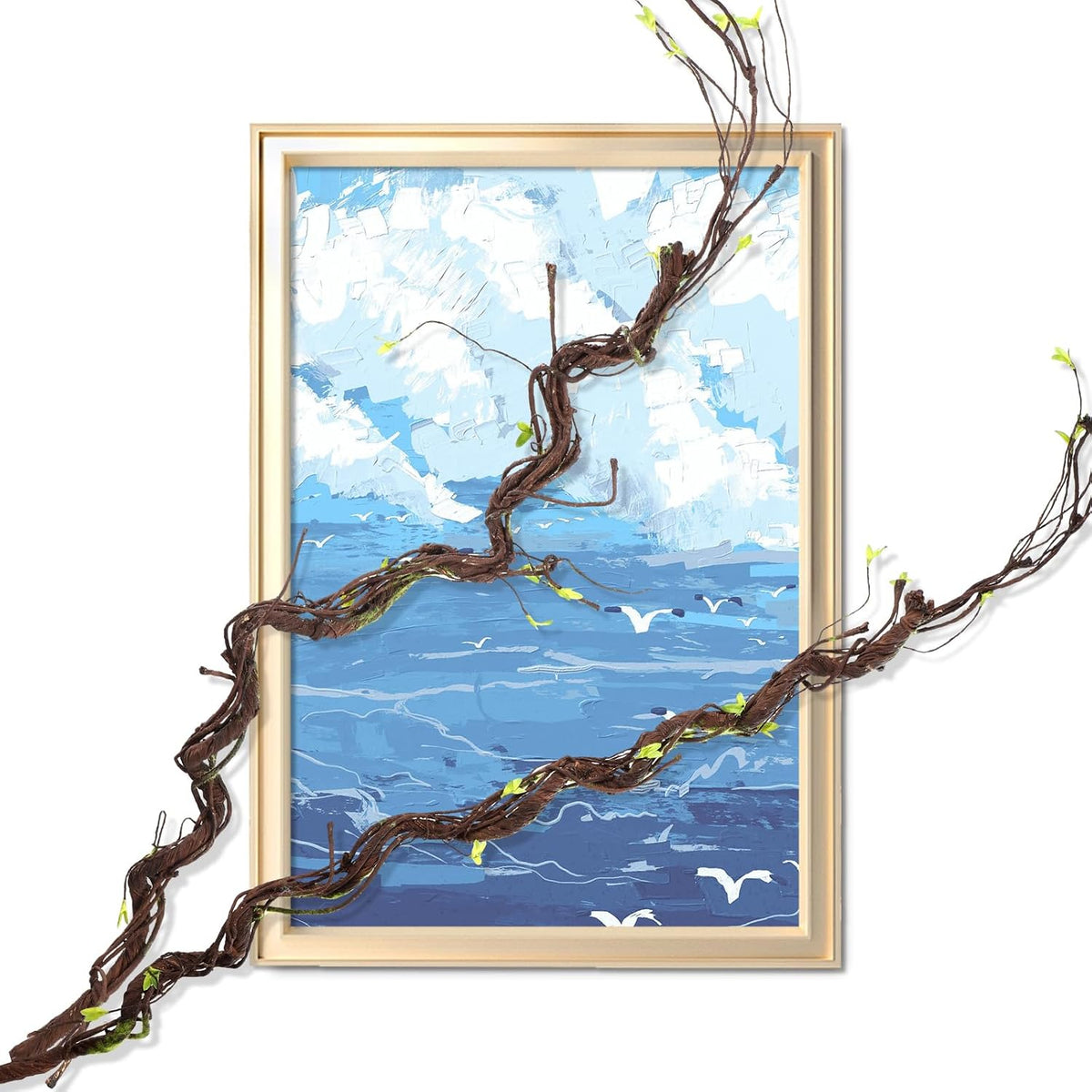 2 Pcs 63 inch Bendable Wall Hanging Tree Branches Artificial Tree Twigs Fake Plants Trunk Garland with Green Leaves for 3D Indoor Outdoor Wedding Garden Home Christmas Decor