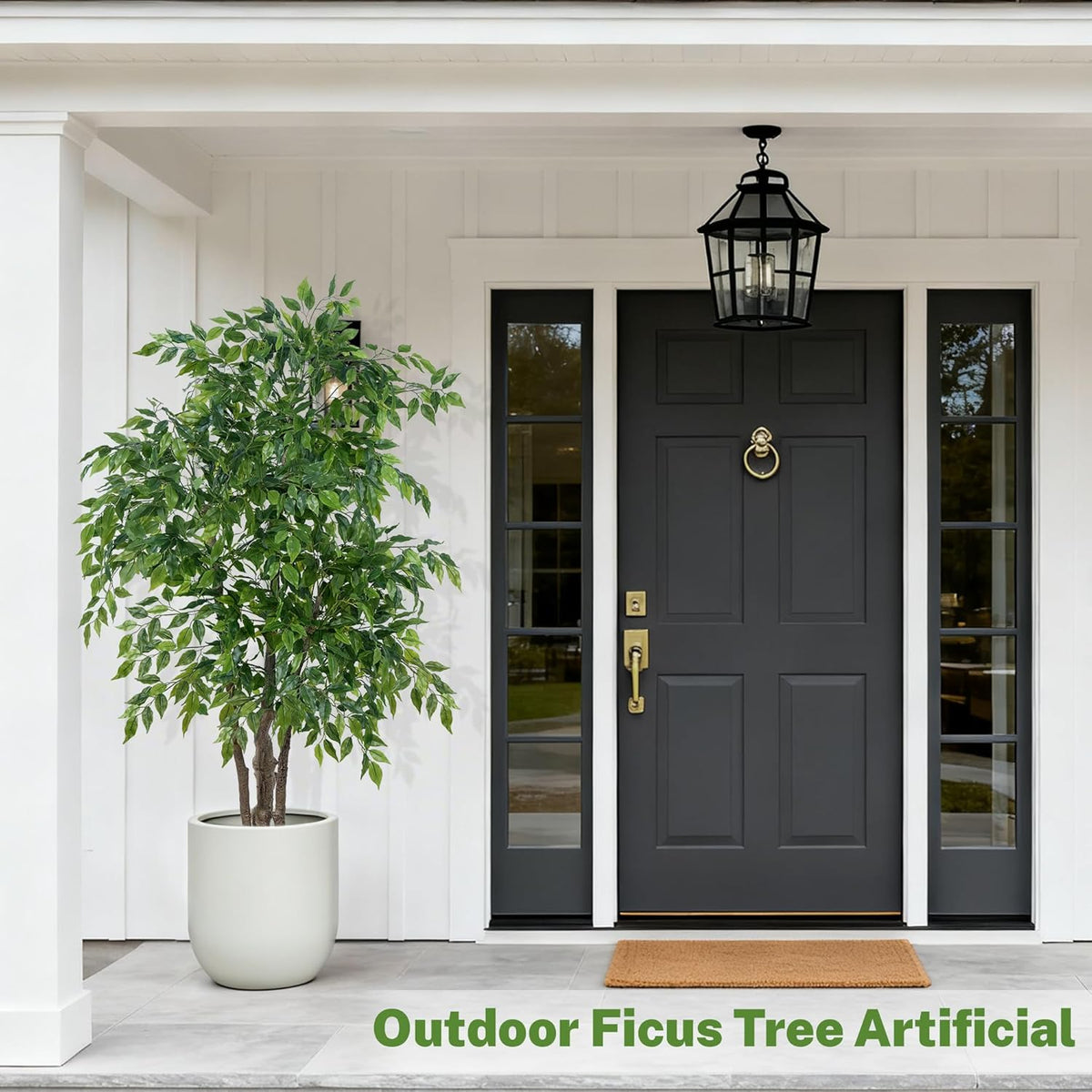 Ficus Tree Artificial with Triple Trunks, 5.5ft Fake Ficus Tree in Black Pot, Tall Artificial Tree Potted Plant for Indoor Outdoor Home Office Living Room Patio Bedroom Decor