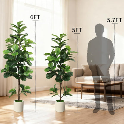 6FT Artificial Fiddle Leaf Fig Tree with White Planter & Fake Moss, Realistic Faux Ficus Lyrata Floor Plant for Indoor Home Office Decor, Housewarming Gift
