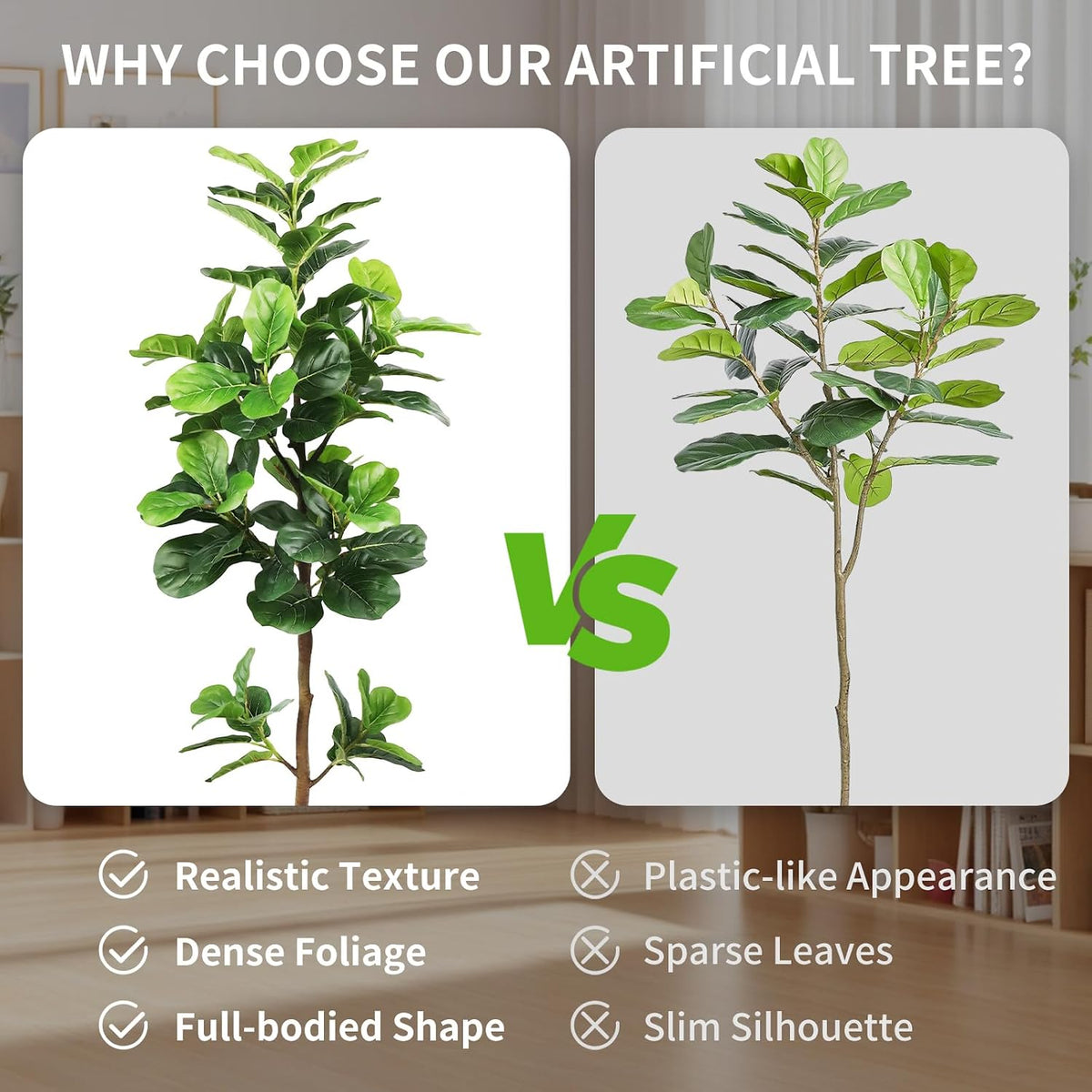 6FT Artificial Fiddle Leaf Fig Tree with White Planter & Fake Moss, Realistic Faux Ficus Lyrata Floor Plant for Indoor Home Office Decor, Housewarming Gift