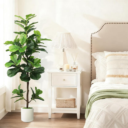 6FT Artificial Fiddle Leaf Fig Tree with White Planter & Fake Moss, Realistic Faux Ficus Lyrata Floor Plant for Indoor Home Office Decor, Housewarming Gift