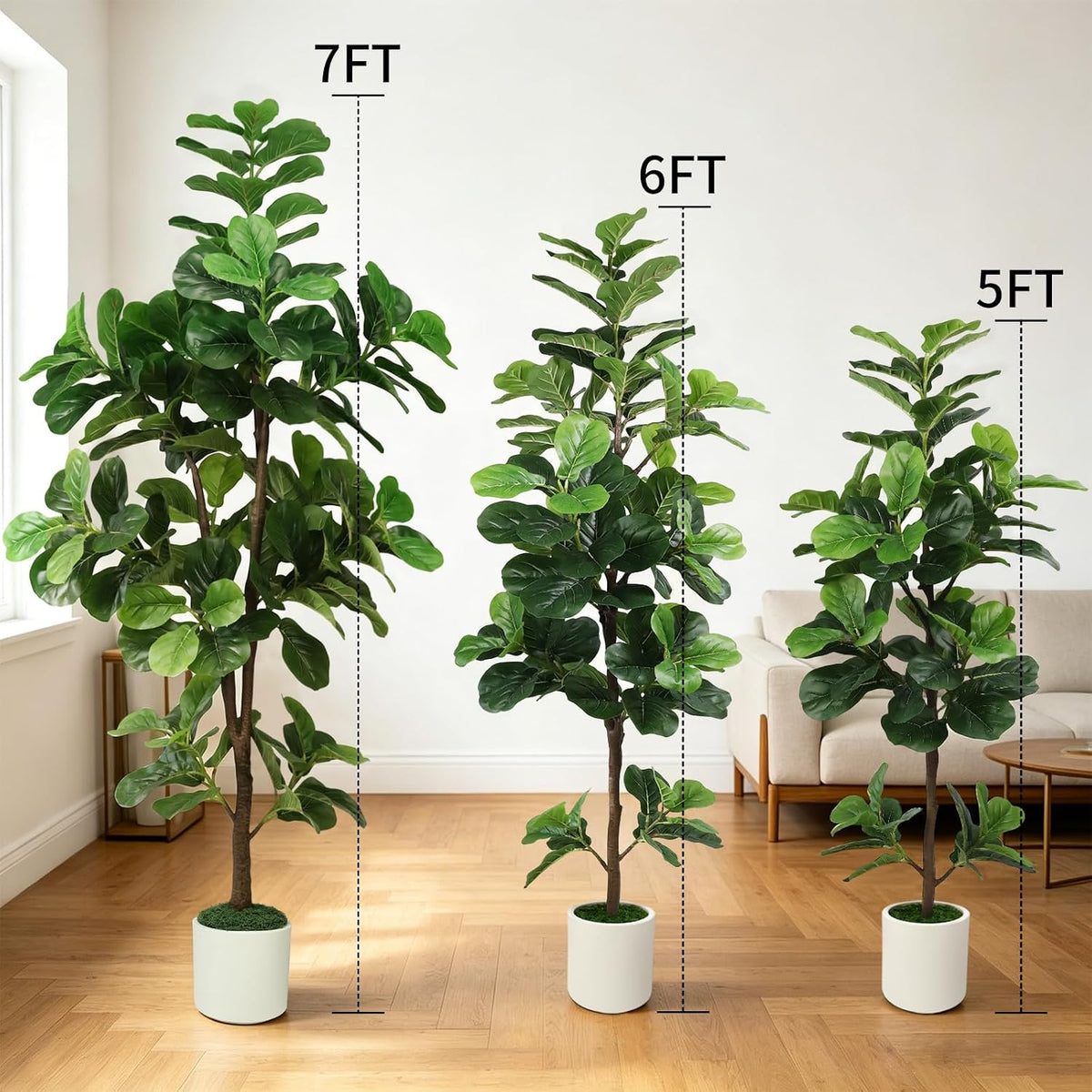 6FT Artificial Fiddle Leaf Fig Tree with White Planter & Fake Moss, Realistic Faux Ficus Lyrata Floor Plant for Indoor Home Office Decor, Housewarming Gift